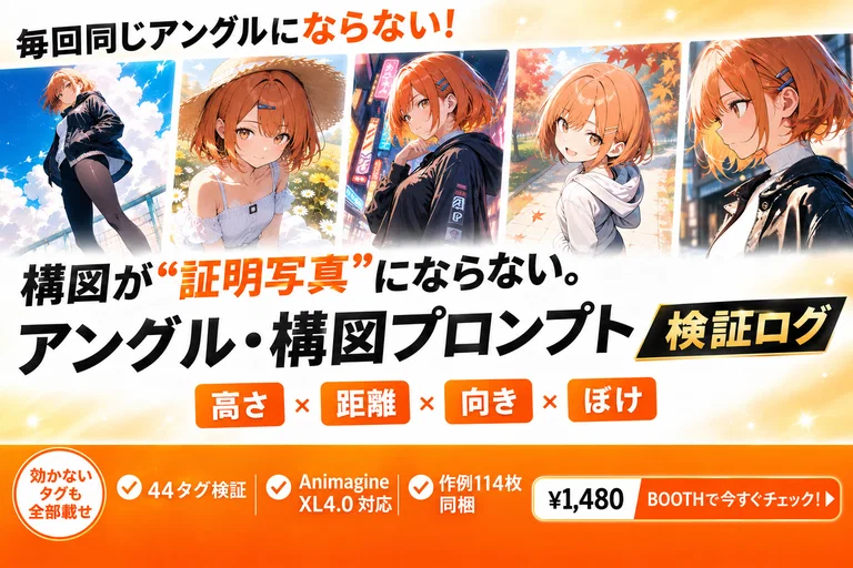 アングル・構図プロンプト検証ログ ― 効くタグ・効かないタグを44個試した(Animagine XL 4.0対応)