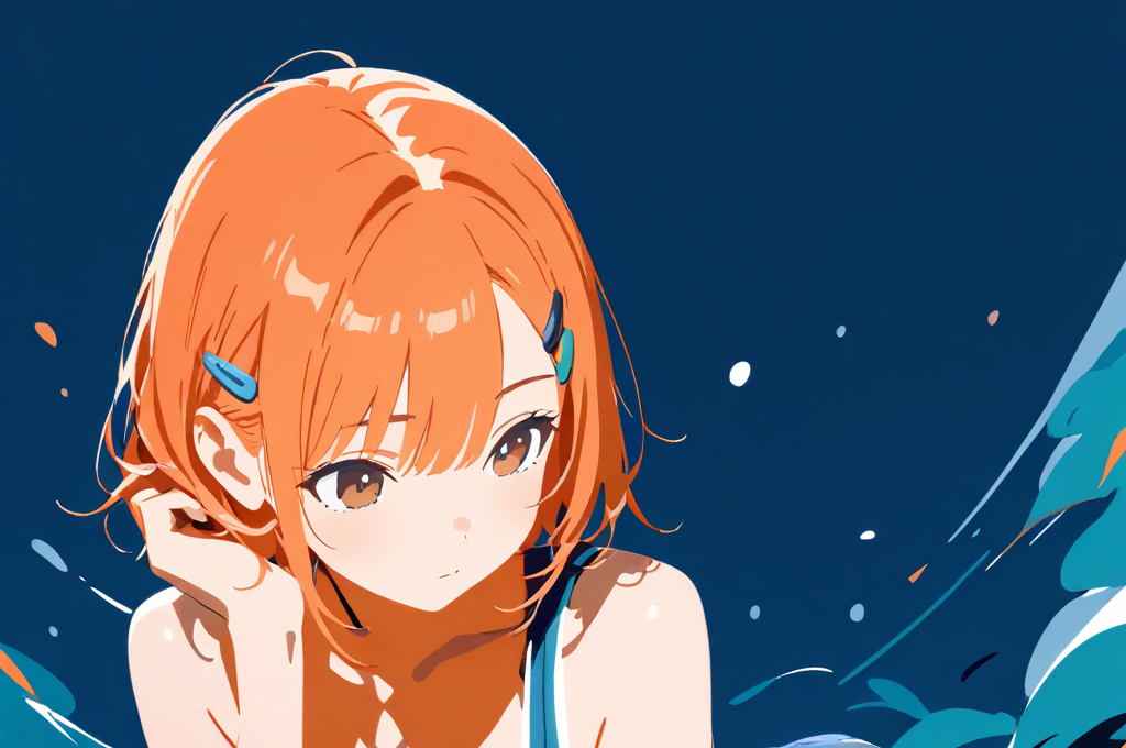オレンジ色のショートヘアの女の子が頬杖をついているアニメ調イラストの上半分。背景は濃い青で、文字や星の描き込みはない