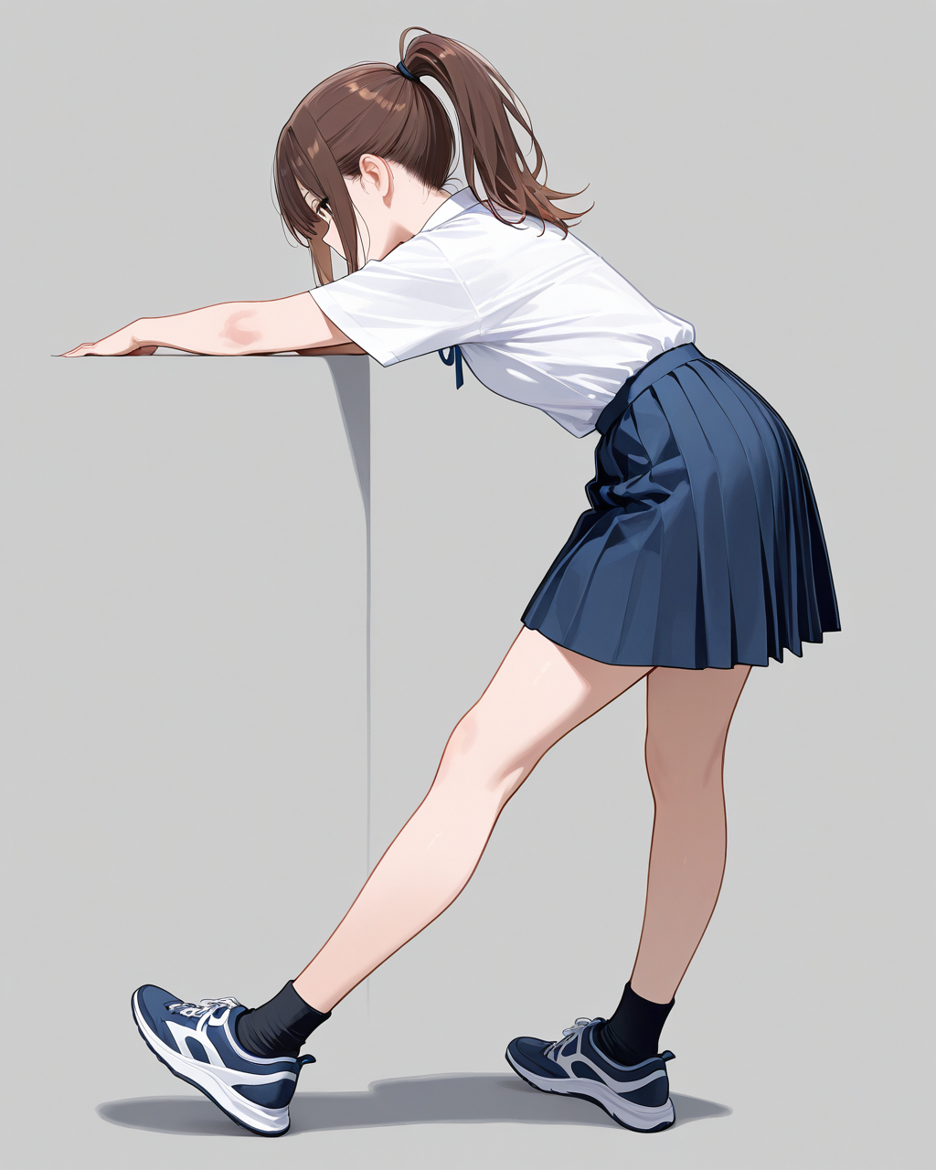 ControlNetなしの生成結果。机に手をついた前屈みの横向き