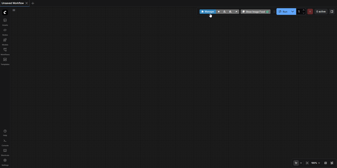 ComfyUI Managerボタンの位置