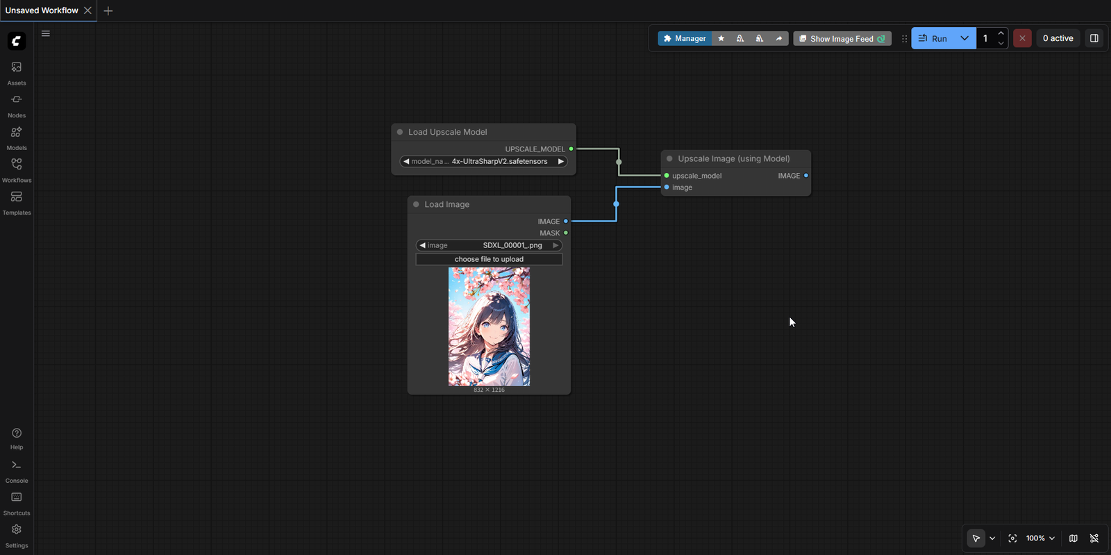 Upscale Imageノードの接続