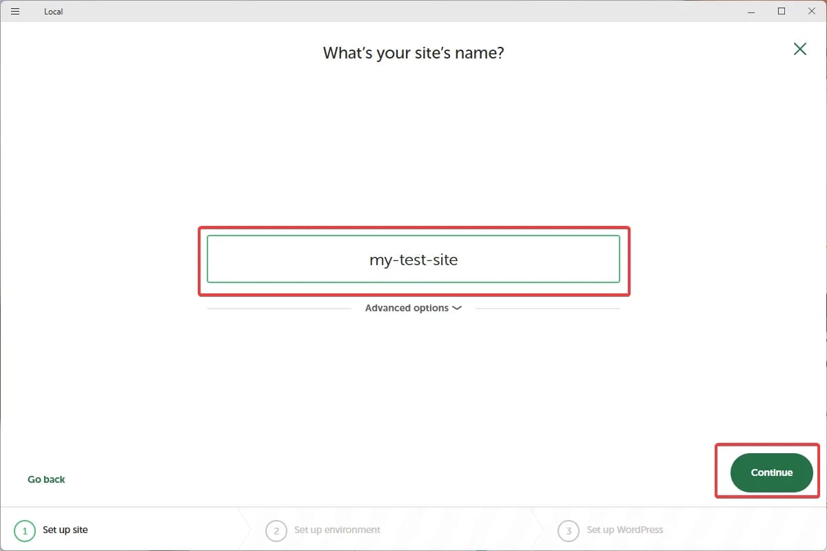 LocalでWordPressサイトを構築 サイト名を決める