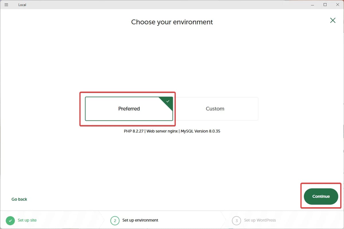 LocalでWordPressサイトを構築 環境(PHP バージョンなど)を選択