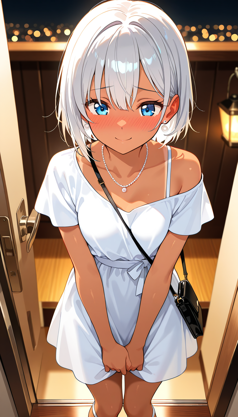キレイ目コーデで恥ずかしそうにしている瑠水奈
